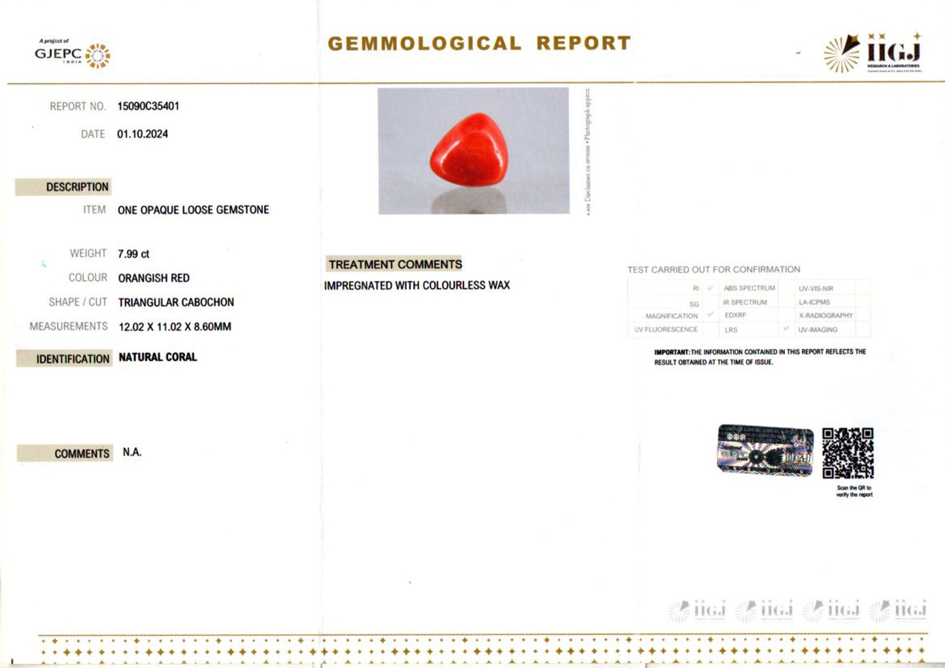 Italian Red Coral - 7.99 Carat Rare Quality TC-5135