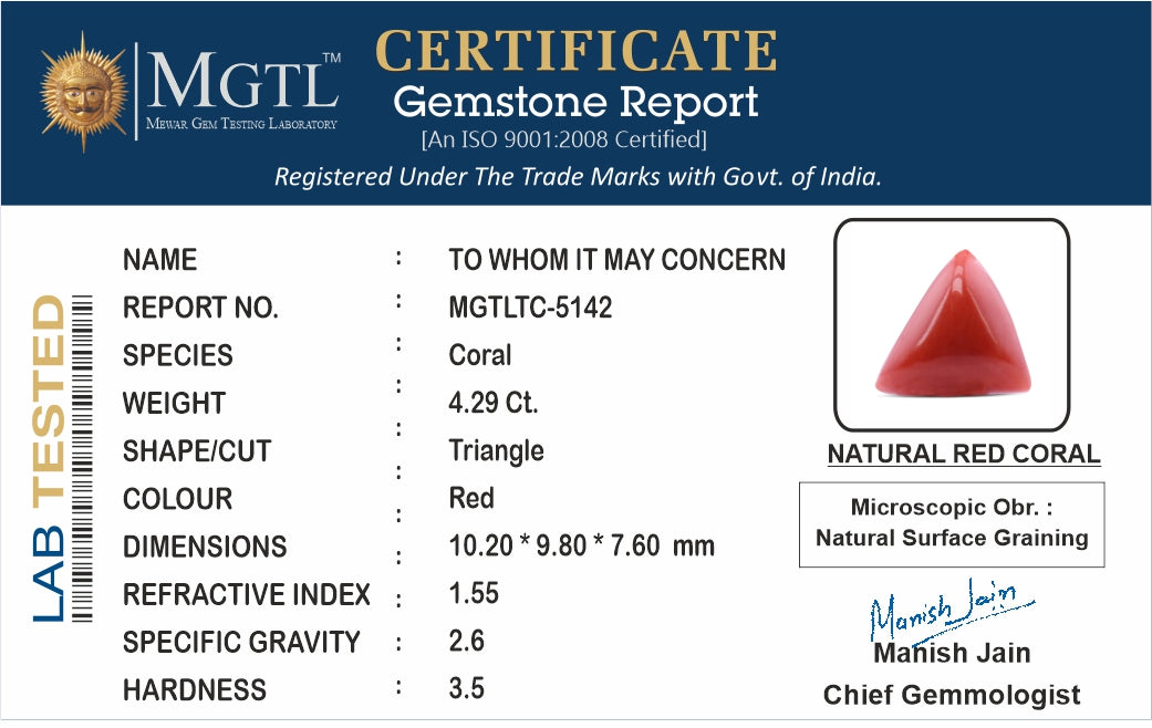 Italian Red Coral - 4.29 Carat Limited Quality TC-5142
