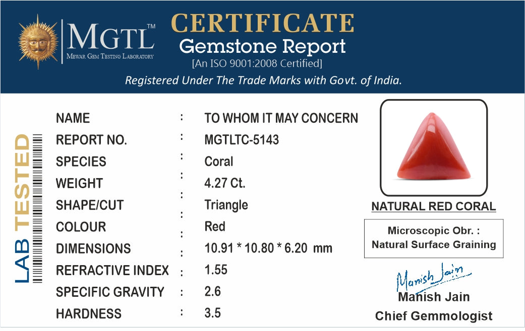 Italian Red Coral - 4.27 Carat Limited Quality TC-5143