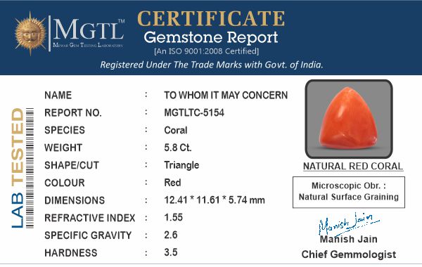 Italian Red Coral - 5.8 Carat Prime Quality TC-5154