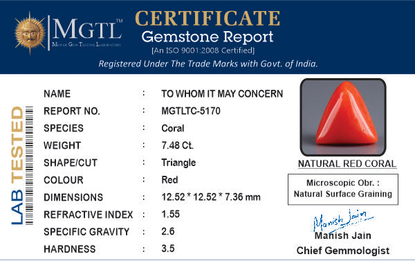 Italian Red Coral - 7.48 Carat Prime Quality TC-5170