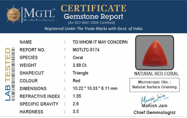 Italian Red Coral - 3.89 Carat Prime Quality TC-5174