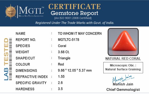 Red Coral - TC 5178 (Origin - Italy) Prime - Quality