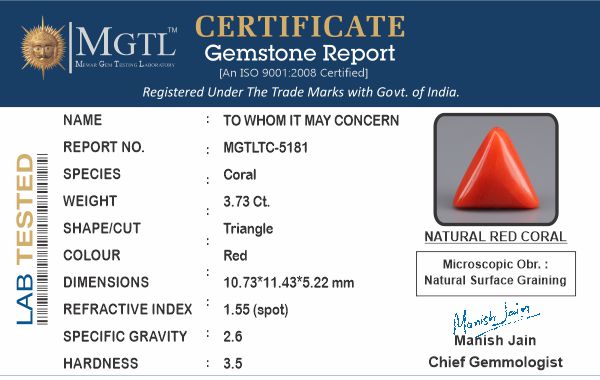 Italian Red Coral - 3.73 Carat Prime Quality TC-5181