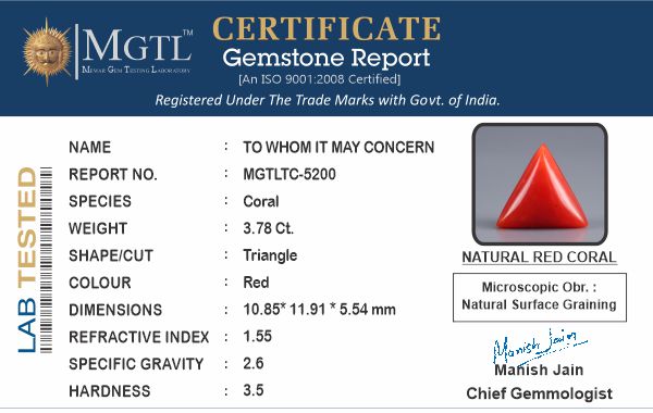 Italian Red Coral - 3.78 Carat Prime Quality TC-5200
