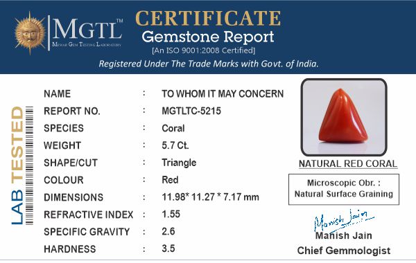 Italian Red Coral - 5.70 Carat Limited Quality TC-5215