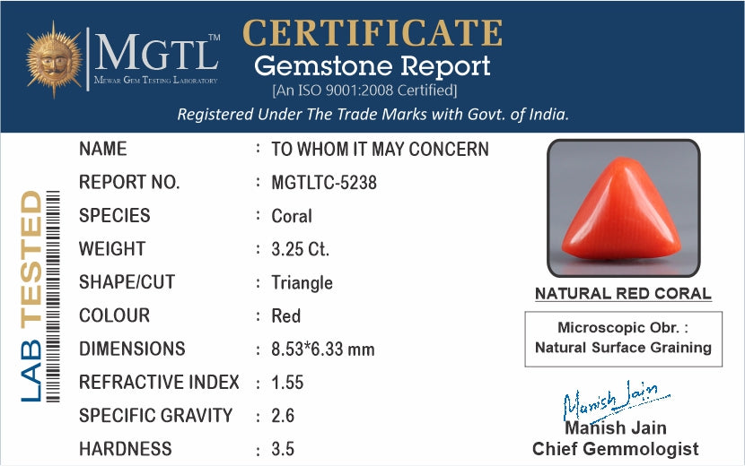 Italian Red Coral - 3.25 Carat Prime Quality TC 5238
