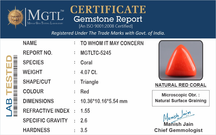 Italian Red Coral -  4.07 Carat Limited Quality TC 5245