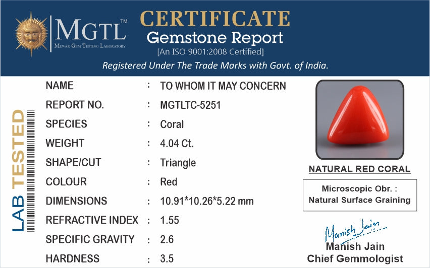 Italian Red Coral - 4.04 Carat Limited Quality TC 5251