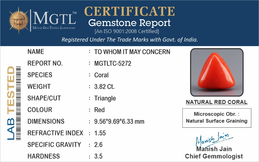 Red Coral - 3.82 Carat (4.22 Ratti - Moonga)