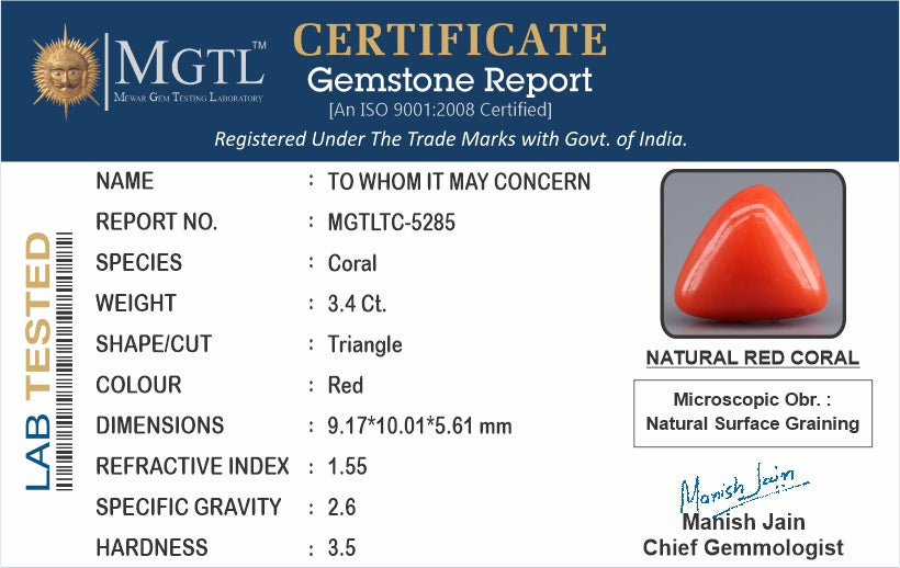 Red Coral - 3.40 Carat (3.76 Ratti - Moonga)
