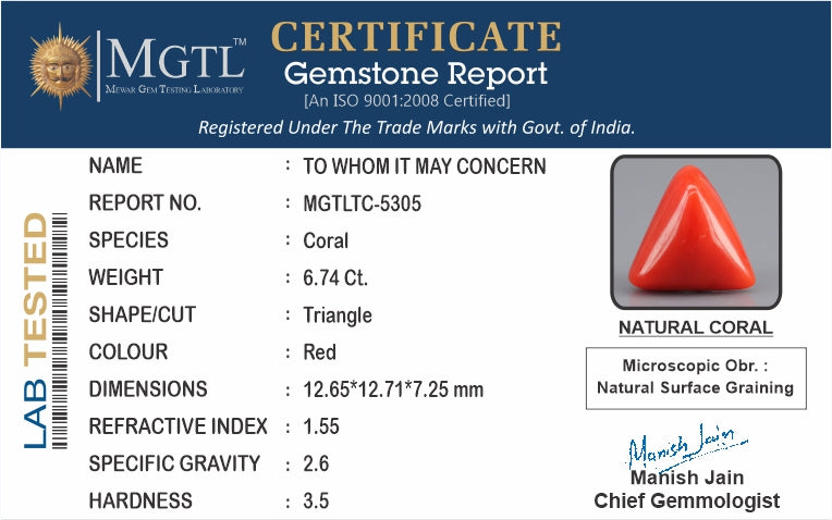 Italian Red Coral - 6.74 Carat Limited Quality TC-5305