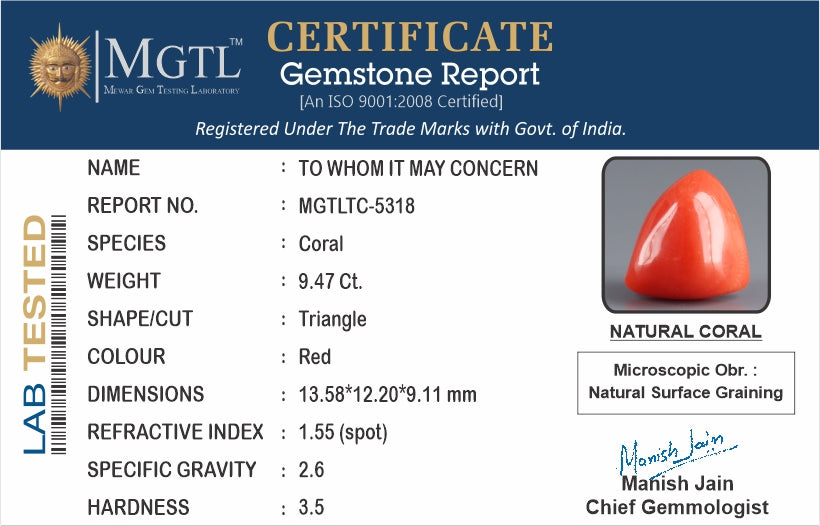 Italian Red Coral - 9.47 Carat Limited Quality TC-5318