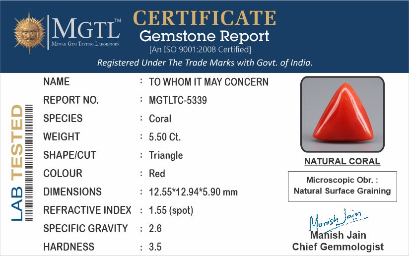 Red Coral - 5.50 Carat (6.08 Ratti - Moonga)