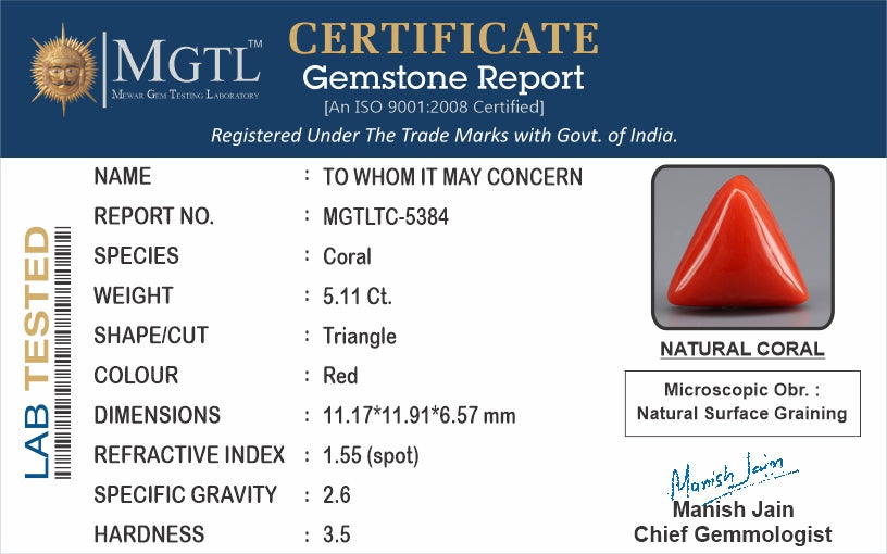 Italian Red Coral - 5.11 Carat Limited Quality TC-5384