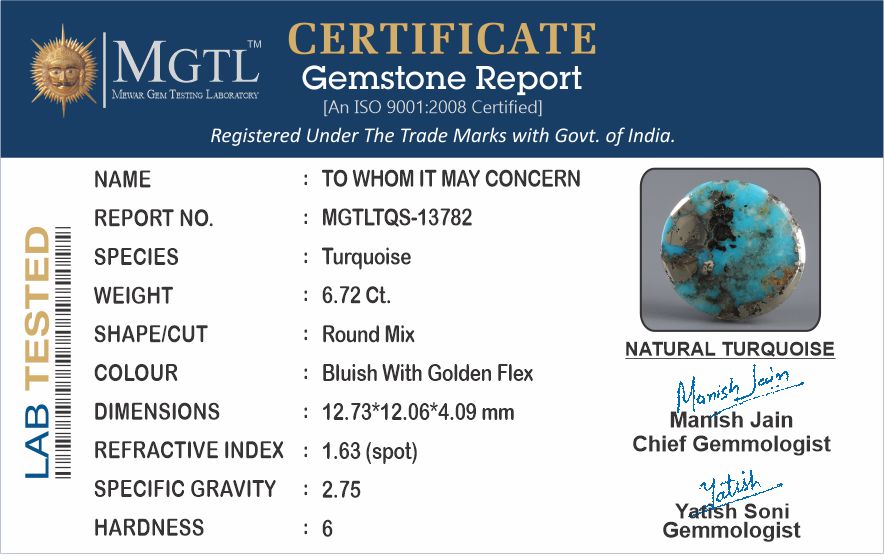 Irani Turquoise - 6.72 Carat Limited Quality TQS-13782