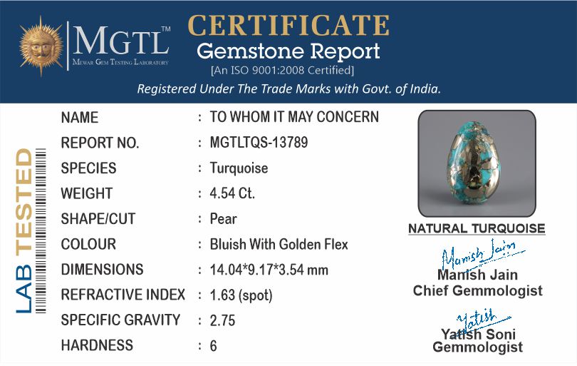 Irani Turquoise - 4.54 Carat Prime Quality TQS-13789
