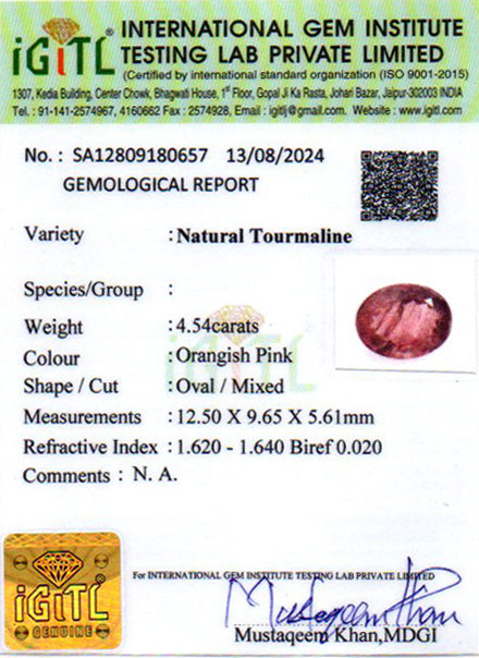 Tourmaline 4.54 Carat Prime Quality TU-21025