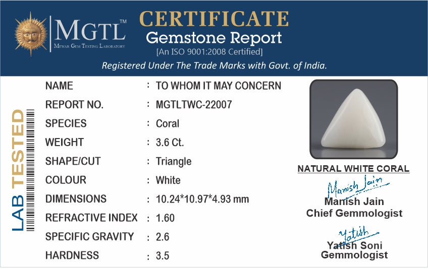 Italian White Coral - 3.6 Carat Limited Quality TWC-22007