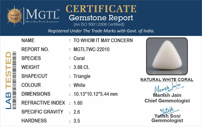 Italian White Coral - 3.88 Carat Limited Quality TWC-22010