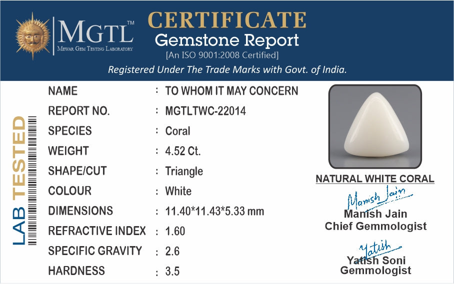 Italian White Coral - 4.52 Carat Limited Quality TWC-22014