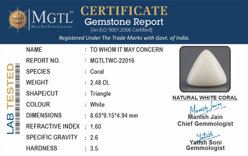 Italian White Coral - 2.48 Carat Limited Quality TWC-22016