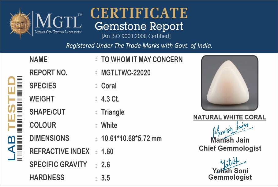 Italian White Coral - 4.3 Carat Limited Quality TWC-22020