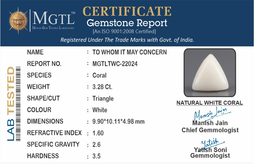 Italian White Coral - 3.28 Carat Limited Quality TWC-22024