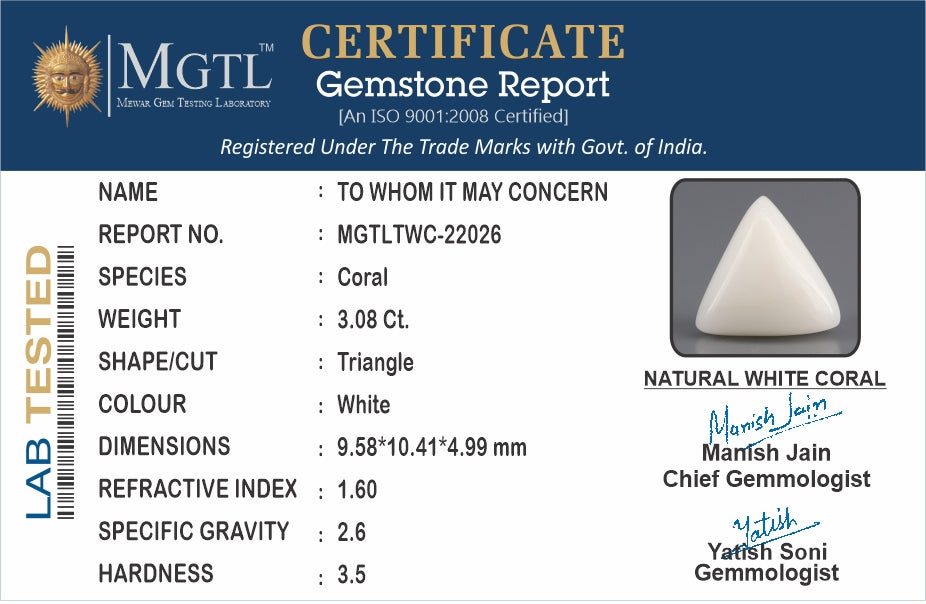 Italian White Coral - 3.08 Carat Limited Quality TWC-22026