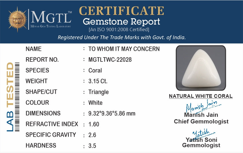 Italian White Coral - 3.15 Carat Limited Quality TWC-22028