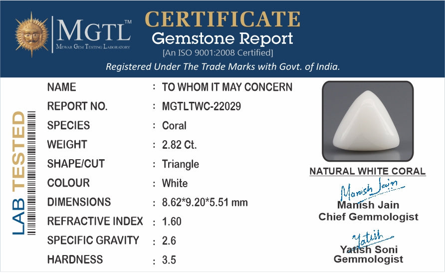 Italian White Coral - 2.82 Carat Limited Quality TWC-22029