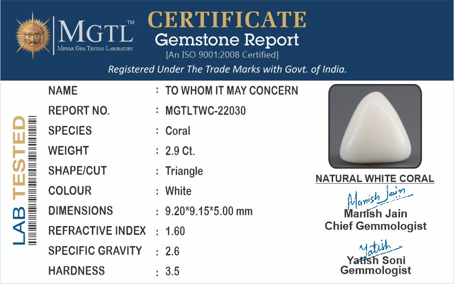 Italian White Coral - 2.9 Carat Limited Quality TWC-22030