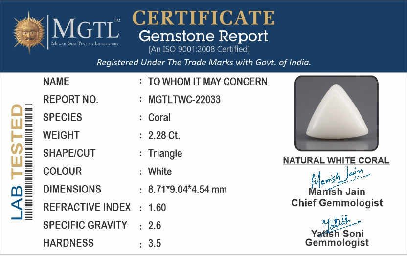 Italian White Coral - 2.28 Carat Limited Quality TWC-22033