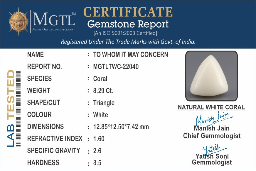 Italian White Coral - 8.29 Carat Rare Quality TWC-22040