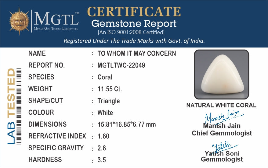 Italian White Coral - 11.55 Carat Limited Quality TWC-22049