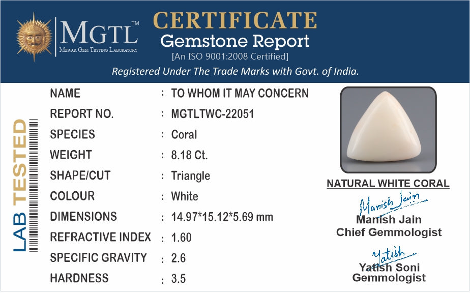 Italian White Coral - 8.18 Carat Limited Quality TWC-22051