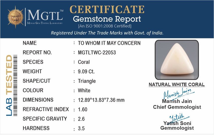 Italian White Coral - 9.09 Carat Limited Quality TWC-22053