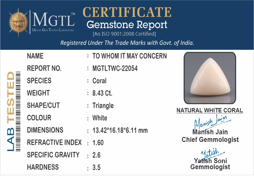 Italian White Coral - 8.43 Carat Limited Quality TWC-22054