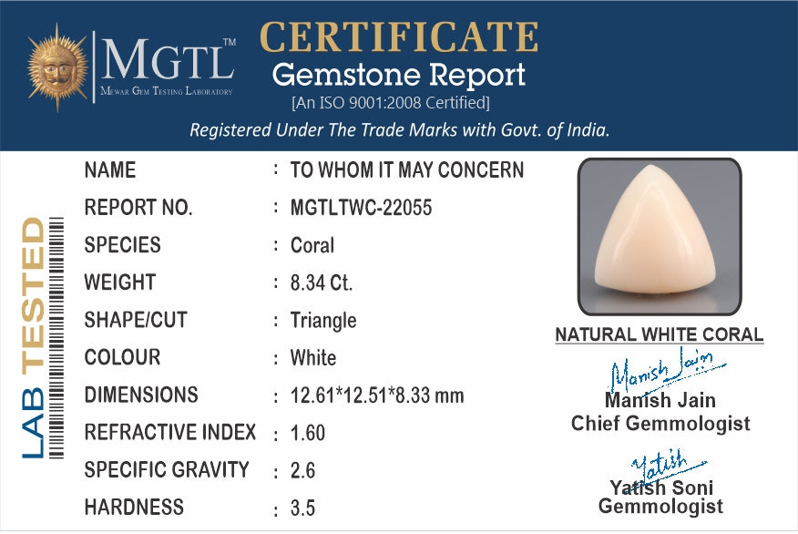Italian White Coral - 8.34 Carat Limited Quality TWC-22055