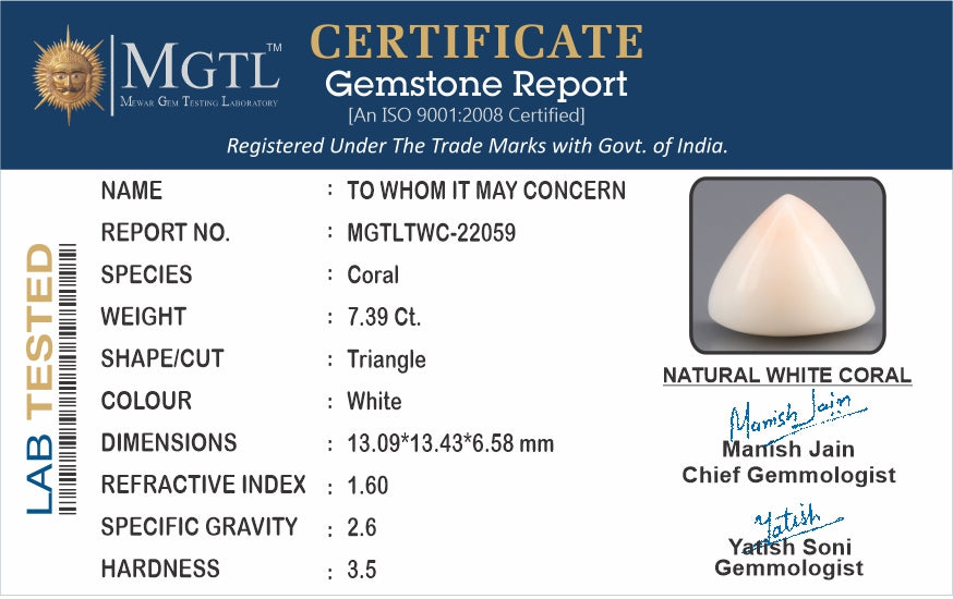 Italian White Coral - 7.39 Carat Limited Quality TWC-22059