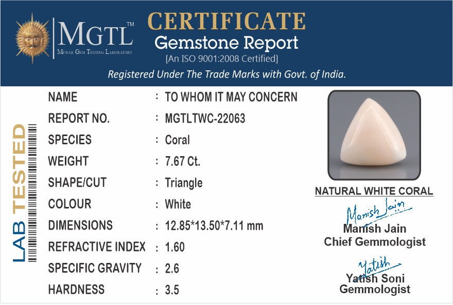 Italian White Coral - 7.67 Carat Limited Quality TWC-22063