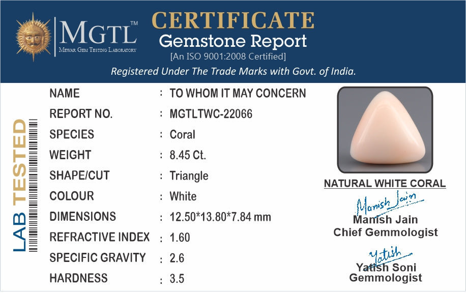 Italian White Coral - 8.45 Carat Limited Quality TWC-22066