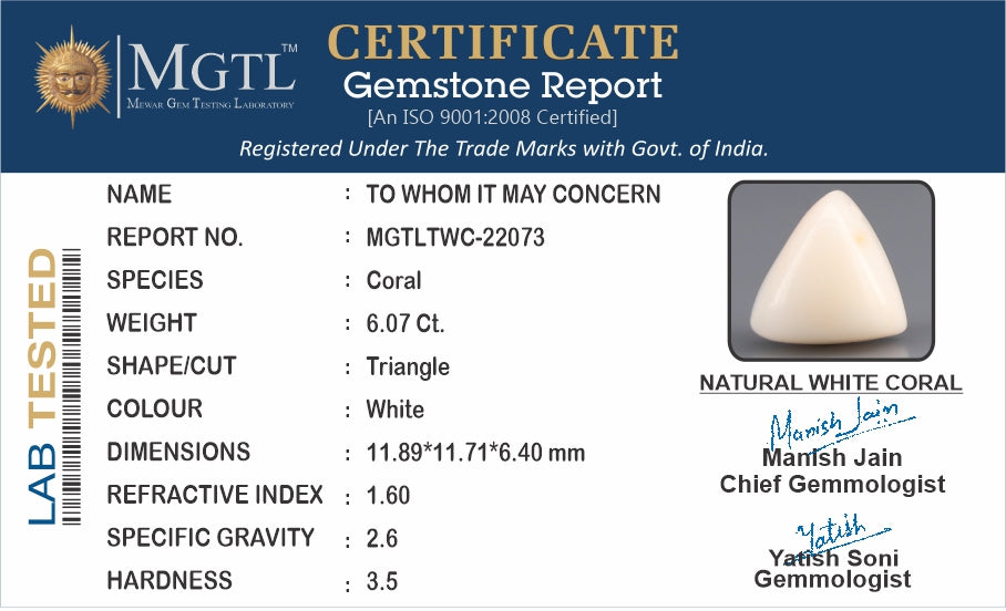 Italian White Coral - 6.07 Carat Limited Quality TWC-22073