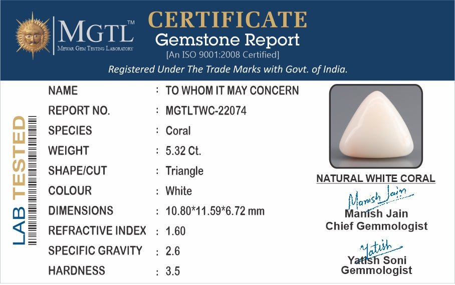 Italian White Coral - 5.32 Carat Limited Quality TWC-22074