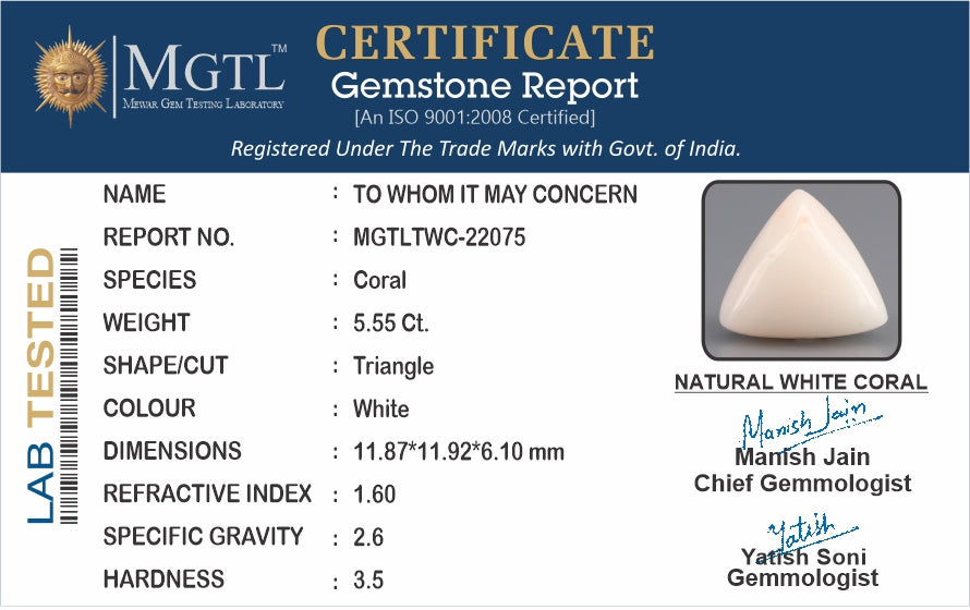Italian White Coral - 5.55 Carat Limited Quality TWC-22075
