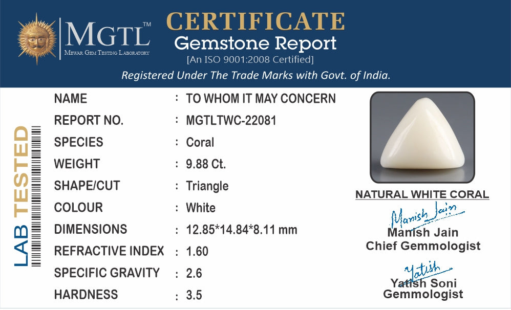 Italian White Coral - 9.88 Carat Limited Quality TWC-22081