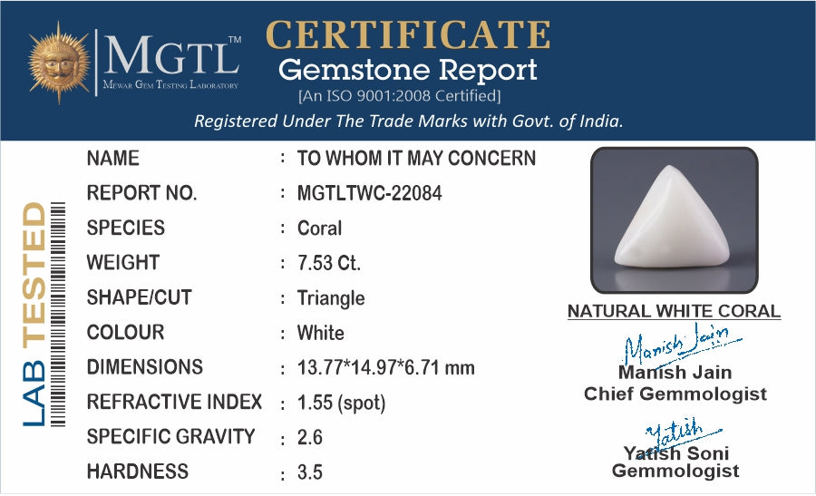 Italian White Coral - 7.53 Carat Limited Quality TWC-22084