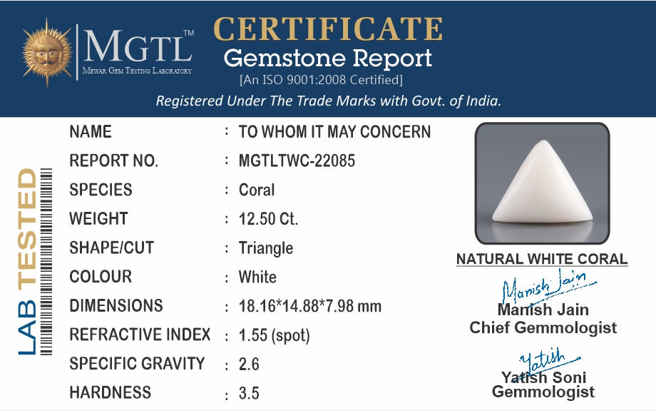 Italian White Coral - 12.50 Carat Limited Quality TWC-22085