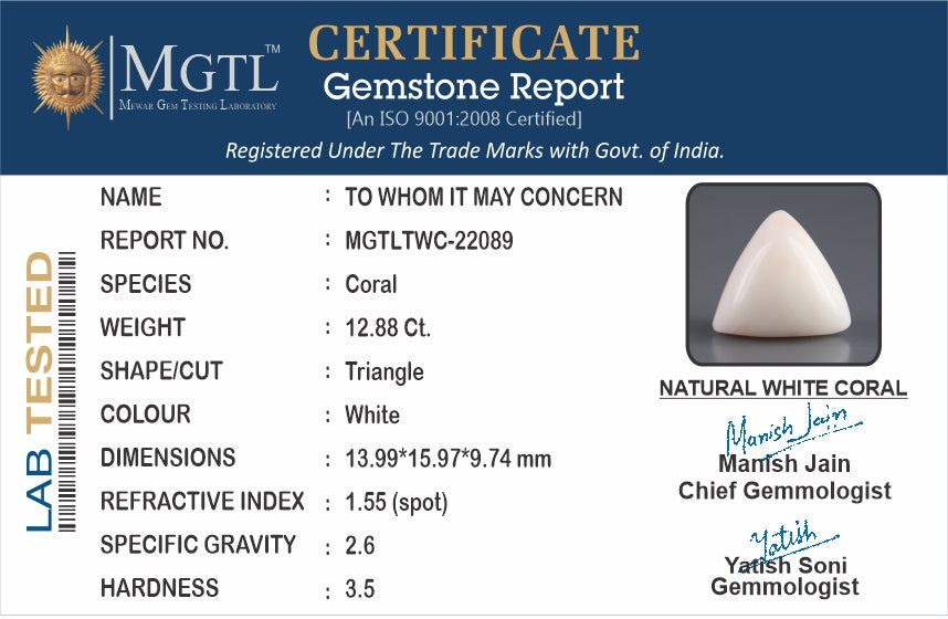 Italian White Coral - 12.88 Carat Limited Quality TWC-22089