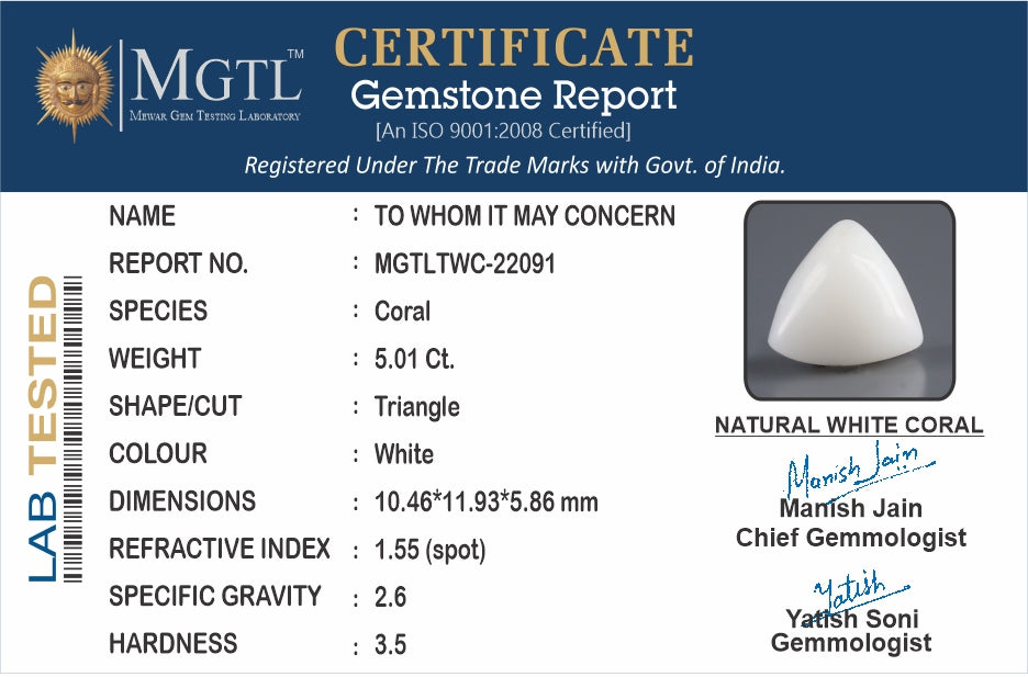 Italian White Coral - 5.01 Carat Limited Quality TWC-22091